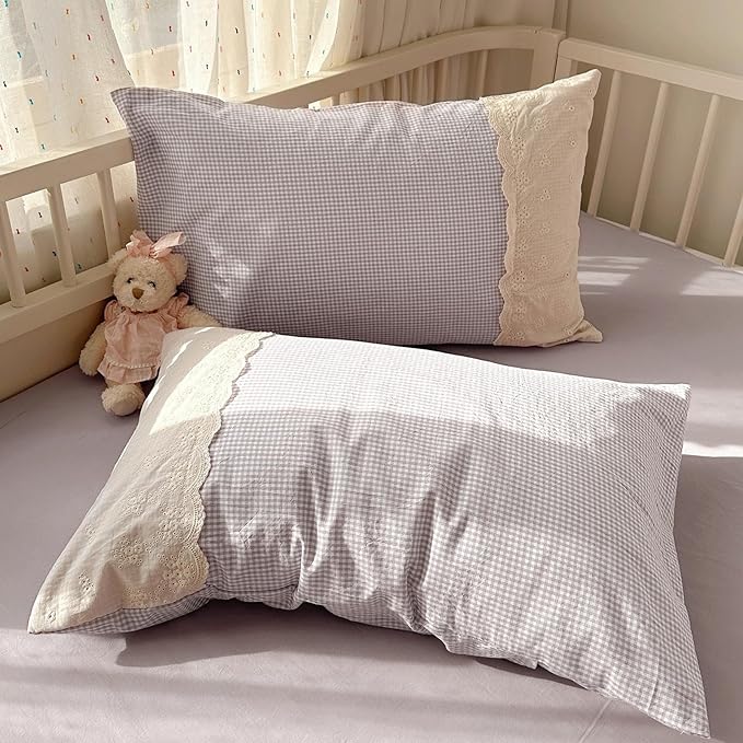 LifeTB Purple Gingham Comforter Set Queen Romantic Lace Style Checkered Pattern Comforter Set Farmhouse Purple Grid Plaid Bedding Comforter Queen Fluffy Soft Lightweight Gingham Bedding Set