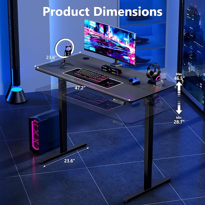 Electric Standing Desk 48 x 24 Inches, Height Adjustable Sit Stand Home Office Computer Desk with Memory Presets,Carbon Fiber Black