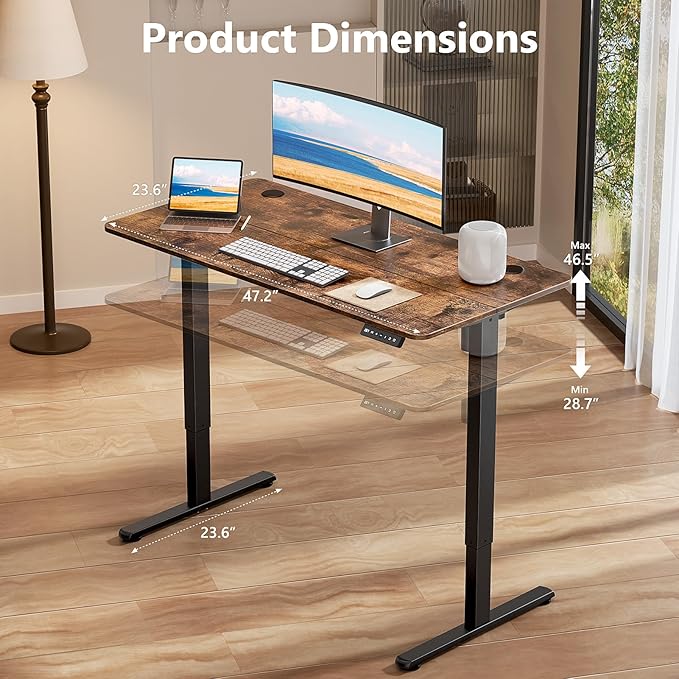 Electric Standing Desk 48 x 24 Inches, Height Adjustable Sit Stand Home Office Computer Desk with Memory Presets,Brown