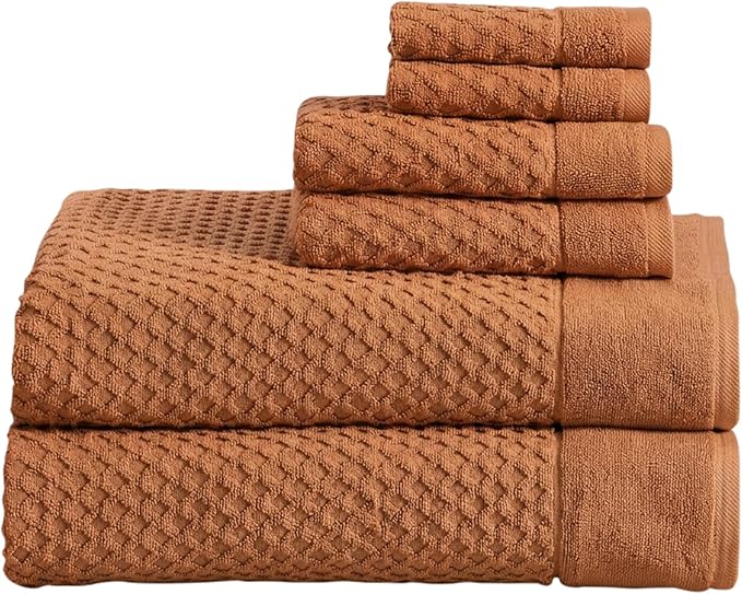 Great Bay Home Bath Towels - 100% Cotton 6 Piece Bath Sheet Set - Diamond Waffle Weave - Absorbent, Durable, Quick-Dry Towels for Bathroom (Copper)
