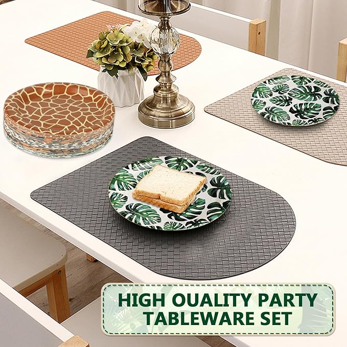 50 PCS Jungle Safari Party Tableware Supplies, Disposable Animal Print 7 Inch Paper Plates, Zebra Giraffe patterns Plates for Jungle Zoo Animal Themed Birthday Party Christmas Decor, Serves 50 Guests