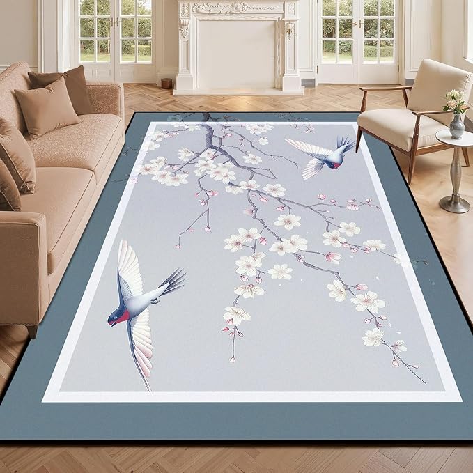 Cherry Blossom Area Rug 3D Swallow Sakura Floral Rugs for Entryway Bedroom Living Room Kitchen Home Decor Soft Non Slip Indoor Carpet Washable Low Pile Floor Mat,3'x5'