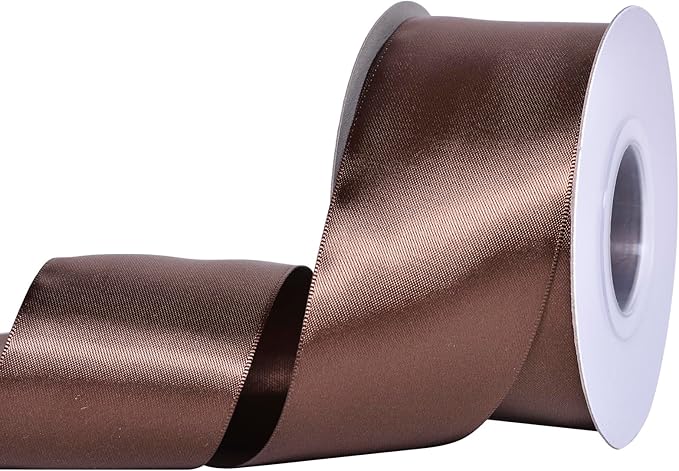 YAMA Brown Double Faced Satin Ribbon, 2 Inch 25 Yards, Great for Crafts Bows Flower Bouquet Wedding Home Decor Gift Wrapping
