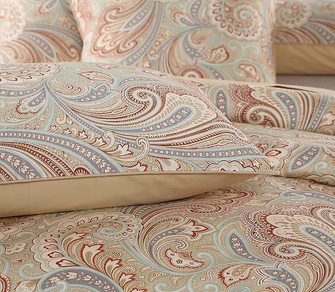 VM VOUGEMARKET Gold Duvet Cover Set King with Paisley Prints,100% Sateen Egyptian Cotton 3 Pieces Boho Damask Medallion Bedding Set,Luxury Elegant Duvet Cover with Button Closure-King,Golden
