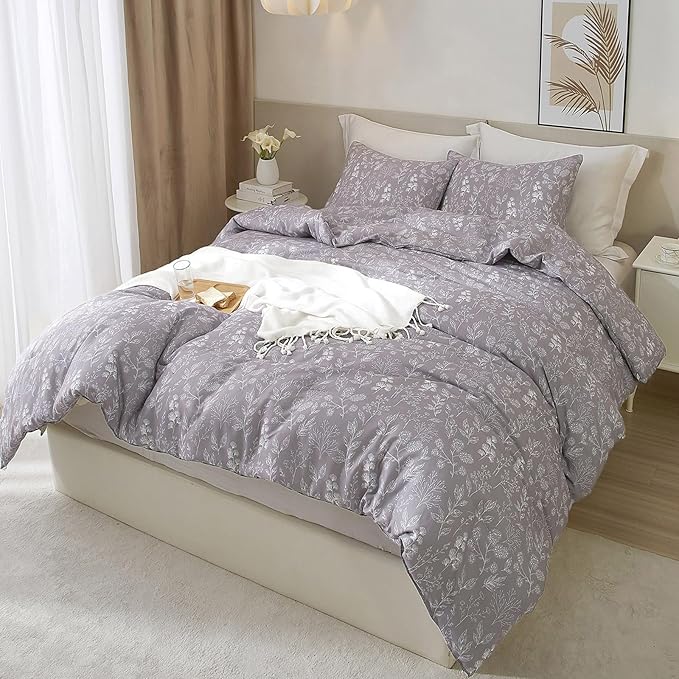 HighBuy Garden Lavender Floral Comforter Set King Size Boho Chic Vintage Floral Bedding Comforter Set 1 King Comforter with 2 Pillowcases Lightweight Bedding Set Flowers Botanical Comforter Sets