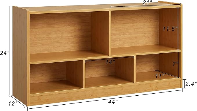 Kids Toy Storage Organizer, 5-Section Storage Cabinet for Organizing Books Toys, Wooden Bookshelf Daycare Furniture for School, Classroom Playroom, Nursery, Kindergarten (Natural)