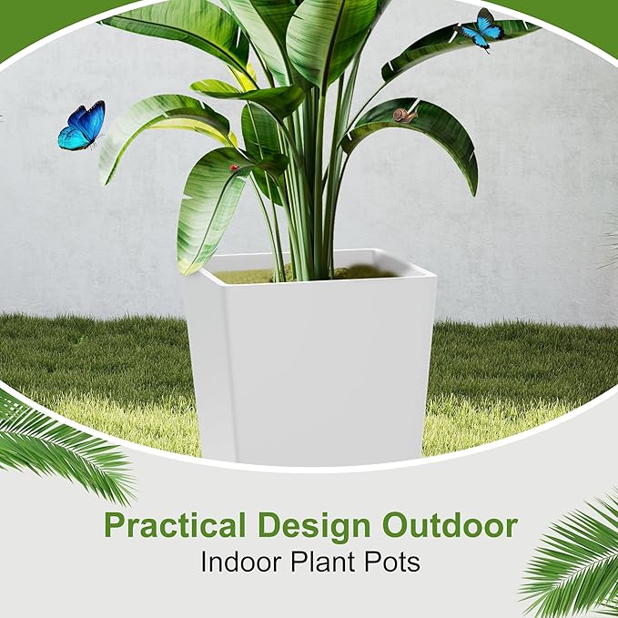 24" Tall Planters for Outdoor Plants, Set of 2 Large Outdoor Planters for Front Porch Decor with Drainage Hole, Tall Planter(White)