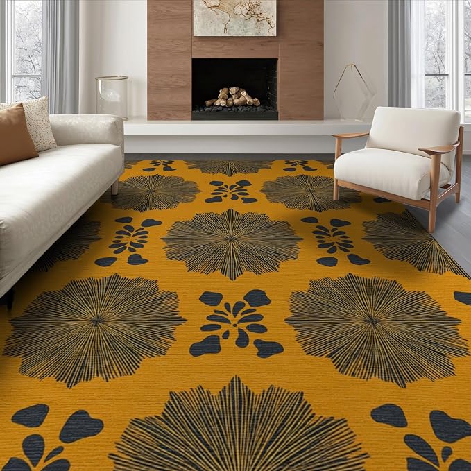 6'x9' Washable Abstract Abstract Area Rug, Navy Non-Shedding Pet Friendly Room Rug for Queen Size Bedroom, Under Bed, Master Suite, Foldable Easy Care Carpet | Ref:2229843