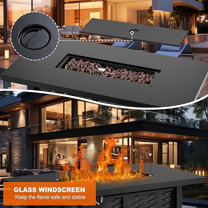 Shintenchi Propane Fire Pits 43″ Outdoor Gas Fire Pit, 50,000 BTU Rectangle Gas Fire Pit Table with Lava Rocks, 2-in-1 Fire Table with Removable Lid, CSA-Certified for Outside Patio,Parties,Backyard