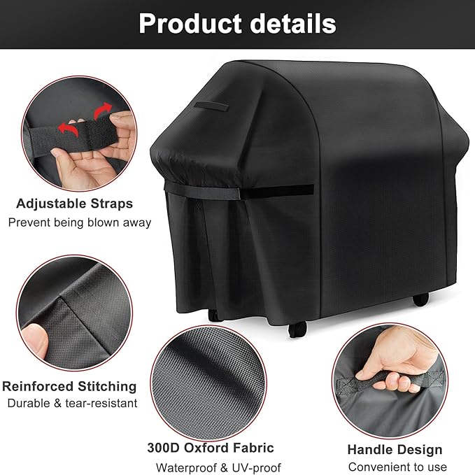 LBTING Grill Cover, 75-inch Heavy Duty 300D Oxford Waterproof Windproof UV Resistant BBQ Gas Grill Cover for Outdoor Barbecue Fit Most Brands Weber, Brinkmann, Char Broil, Holland