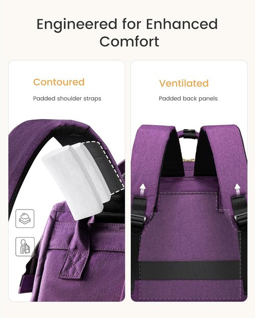 LOVEVOOK Laptop Backpack - Waterproof Travel Purse with Tumbler Holder | 18-Inch Rose Purple Design