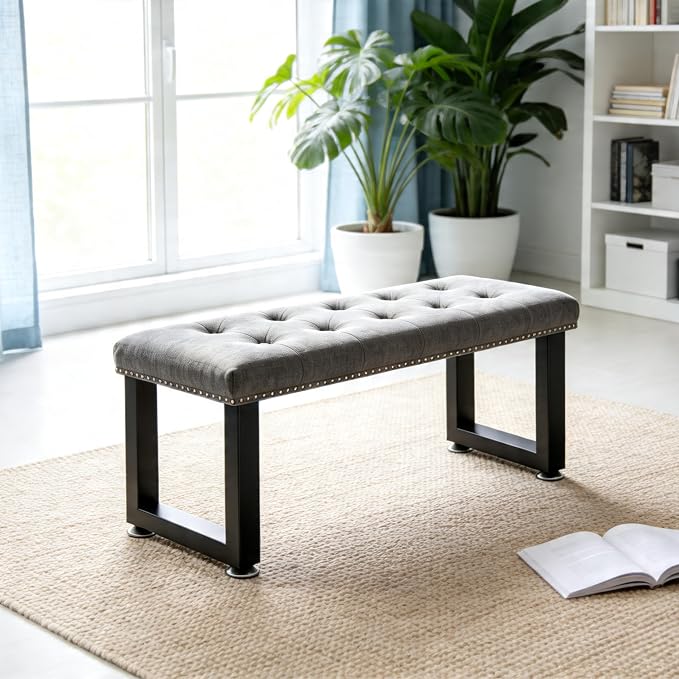 16 Inch Metal Bench Legs Set of 2, Heavy Duty Steel Coffee Table Legs, DIY Furniture Feet with Screws and Adjustable Foot Pads