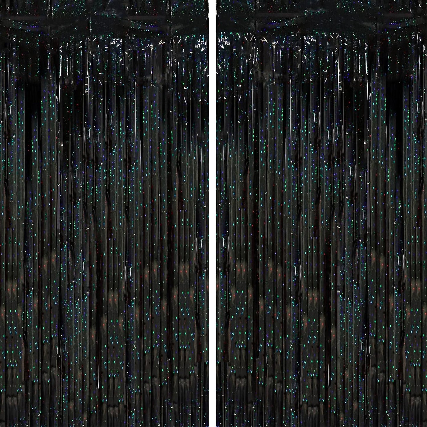 Voircoloria 2 Pack Black Tinsel Foil Fringe Curtains - Metallic Party Backdrop for Birthdays & Events