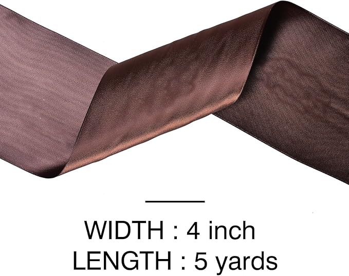 YAMA Brown Double Faced Satin Ribbon, 4 Inch 5 Yards, Great for Crafts Bows Flower Bouquet Wedding Home Decor Gift Wrapping