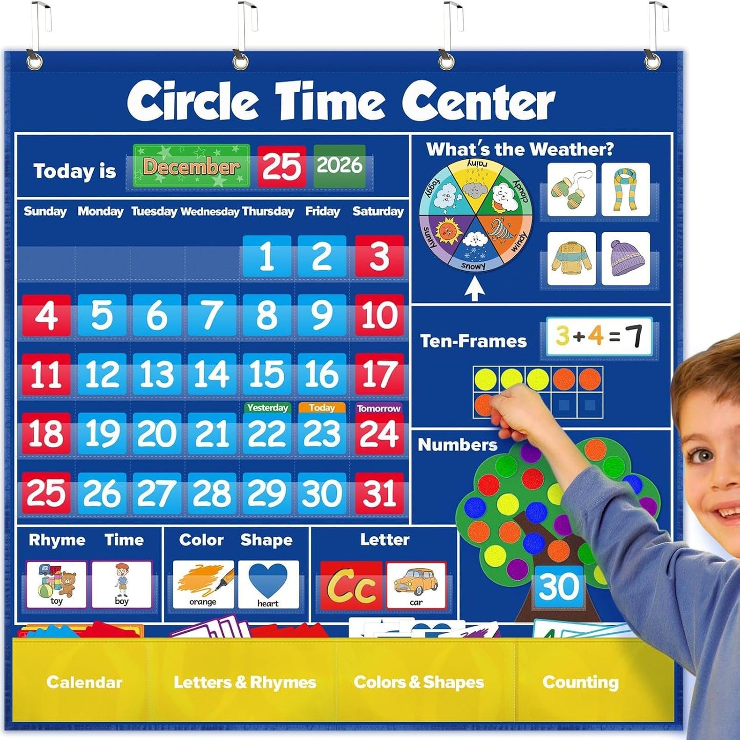 Torlam Circle Time Learning Center - Kids Calendar Pocket Chart & Weather Chart Set for Preschool Activities
