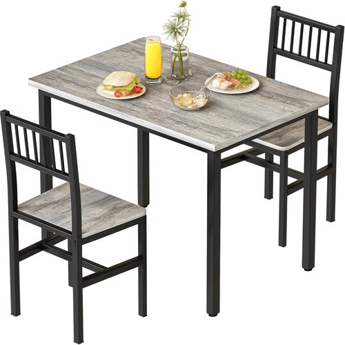 Skiennix 3-Piece Dining Table Set - Space-Saving Wooden Kitchen Table with Chairs for Small Spaces | Grey