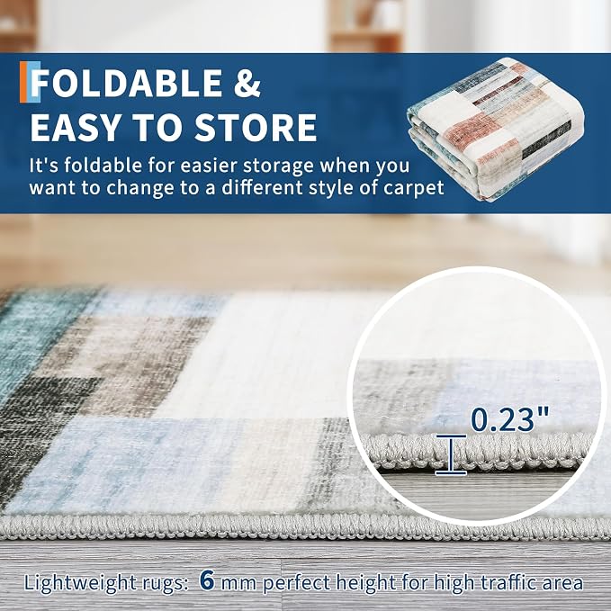 Washable Runner 2x6 Non Slip Kitchen Rugs Modern Geometric Hallway Rug Indoor Entryway Rug Farmhouse Soft Bath Mat Stain Resistant Carpet for Bedroom Laundry 2'x6' Multi