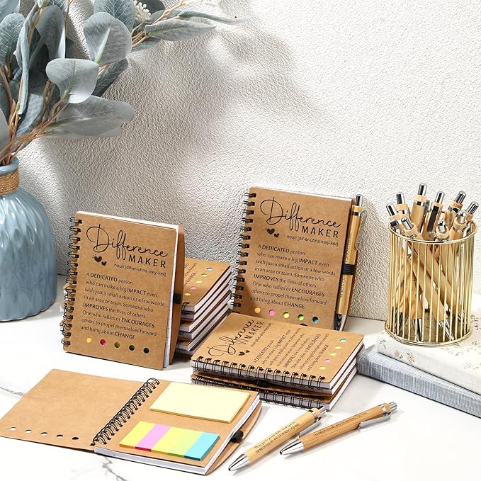 Jetec Inspirational Notebooks Bulk Spiral Notebook with Sticky Notepad Motivational Pens Valentines Day Gifts for for Employee Coworker Nurse Staff Teacher Nurse Volunteer(50 Sets,Difference Maker)