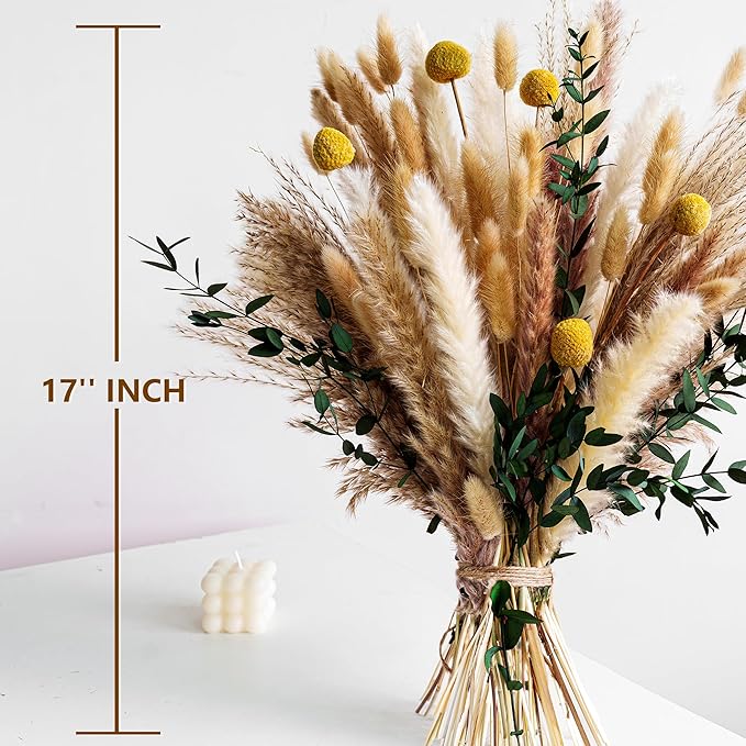 Boho Dried Flowers Bouquet – Olive Green Wall Decor, Pampas Grass Bouquet, Rustic Flower Arrangement, Moody Office & Bedroom Decor, DIY Home Vase Filler, Farmhouse Floral, Boho Wedding Bouquet