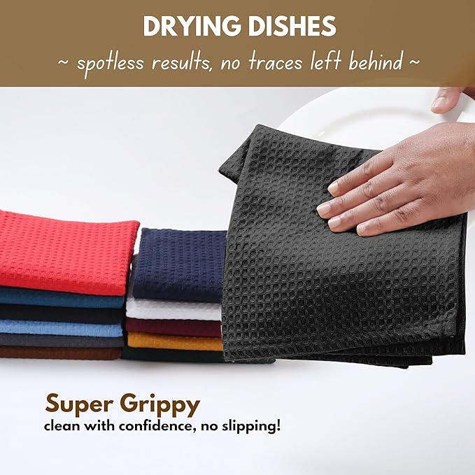 Native Fab 12 Pack Cotton Dish Cloths - Absorbent, Quick Drying, Washable, Durable Towels for Cleaning, Cooking & Baking - Perfect for Everyday Use, Home, Bars, Restaurants - 12x12 Inches - Black