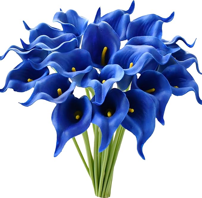 Mandy's PU Royal Blue Calla Lily Artificial Flowers 20 Stems 13.5in Faux Realistic Centerpiece for Thanksgiving and Christmas Decorations DIY Bridal Bouquet Home Décor