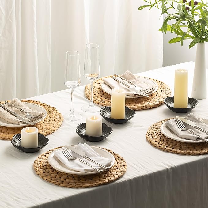 BEUNAIZER Ceramic Pillar Candle Holder Plates, Decorative Candlestick Holder, Tea Light Incense Santo Palo Holders, for Dinning, Party, Wedding, Birthday, Anniversary Decorations, 1pack (Black)