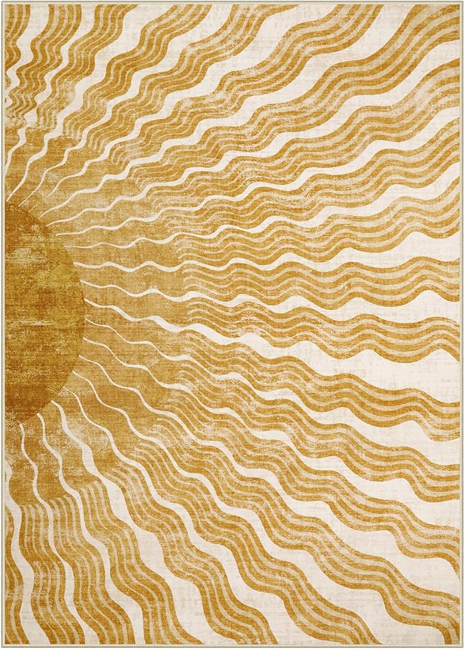 Hedlive Boho 8x10 Area Rugs, Sun Print Soft Washable Rugs 8x10 Rug for Living Room Nursery, Ultra-Thin Non-Slip Kids Rug Large Carpet for Playroom Bedroom Classroom(8x10ft,Gold/Multi)