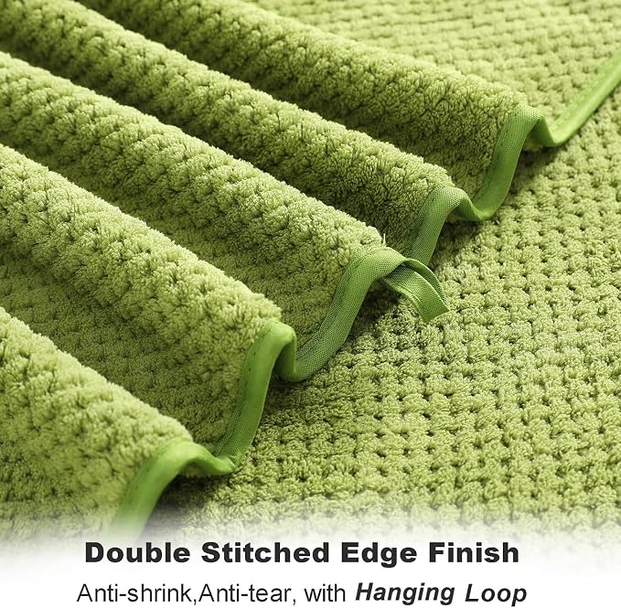 8-Piece Bath Towel Set, 2 Extra Large Bath Towel Sheets, 2 Hand Towels and 4 Washcloths - Highly Absorbent Quick Dry Microfiber,Ultra Soft Towel Set for Bathroom, Waffle Weave, Pack of 8 (Olive)