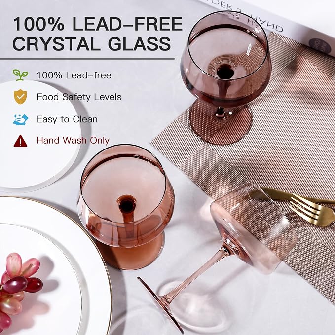 JOVGANK Amber Coupe Glasses Set of 6, Hand Blown Brown Martini Glasses 13Oz, Champagne & Cocktail Luxury Coupe Glasses, Bar Manhattan Glass, Mother's Day Gift for Espresso Martini Glass