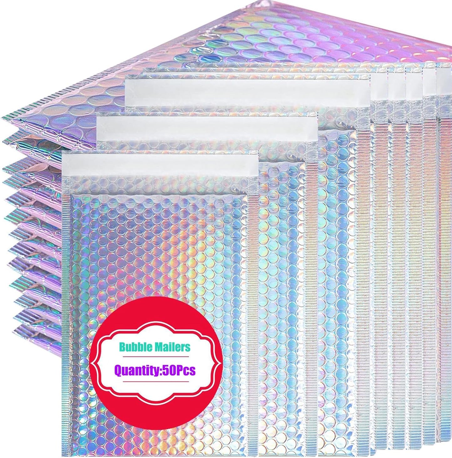Skiennix Metallic Bubble Mailers - Waterproof Holographic Padded Envelopes | 50 PCS for Small Business Shipping