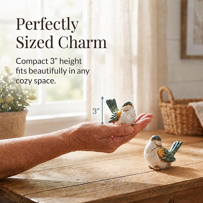 The Bridge Collection Set of 2 Decorative Bird Figurines - Rustic Farmhouse Style Songbird Statues - Vintage Inspired Home Accents