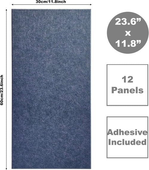 Skiennix Acoustic Panels - 12-Pack High Density Soundproof Wall Panels | 24" X 12" X 0.35" - Denim