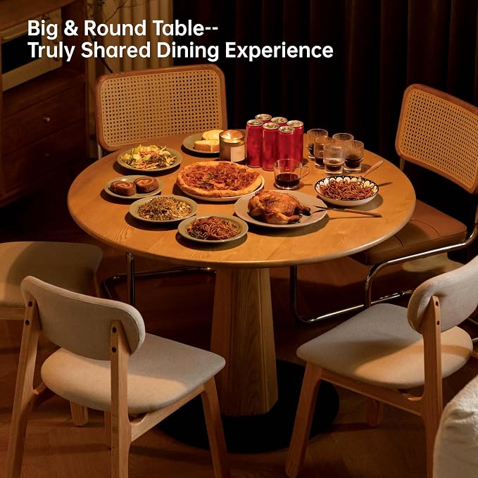 YESWOOD 43.3’’ Round Dining Table for 4, Solid Ash Wood Kitchen Table with Metal Pedestal Base, Farmhouse Dinner Table for Dining Room, Living Room, Study, Natural