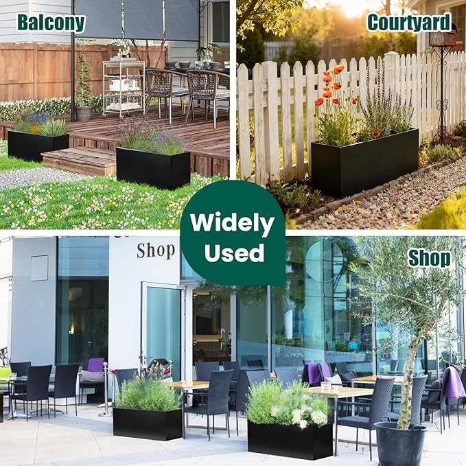 Metal Rectangular Planter Black Galvanized Steel Rectangle Indoor Planter Box Large Outdoor Planters Steel 25" L x 11" W x 13" H Commercial Residential for Patio, Yard, Garden