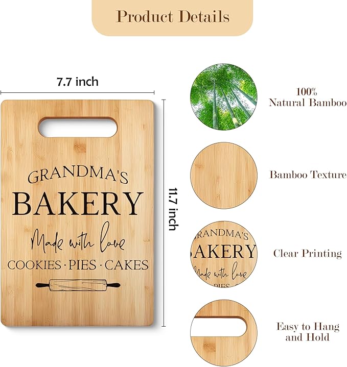 Grandma Cutting Board, Grandma Gifts From Grandkids,Mother's Day Kitchen Gifts for Mom from Daughters Sons Kids, Grandma's Kitchen Decorative Bamboo Cutting Board