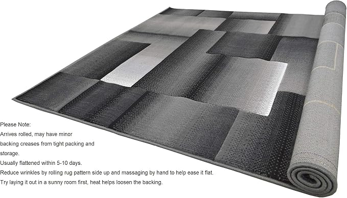 HR 8’ x 10’ Rug in Shadow- Premium Quality Silver/Black/Gray Abstract Geometric Modern Squares Pattern Area Rug - Contemporary Styling for Living Room, Bedroom - Unique Home Décor