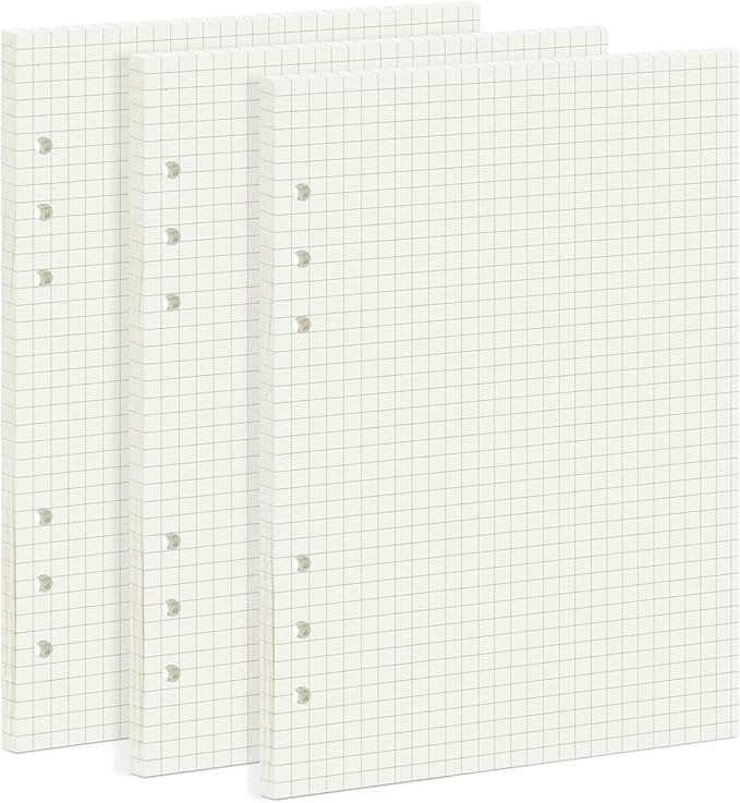 135 Sheets Planner Refill Paper, 210x142mm, 5mm Squared Inserts Paper A5 6 Holes Binder Grid Notepaper for Filofax Bullet Journals Diary
