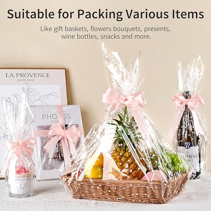 Jutieuo Clear Cellophane Wrap Roll | 100’Ft. Long X 34”In. Wide | 2.5 Mil Thick Crystal Clear with Irregular White Dot | Bouquet, Baskets, Gifts, Crafts, Treats, Wrapping (34" Fold into 17")