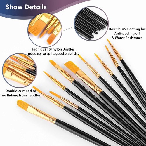 Skiennix 20-Piece Paint Brush Set - Versatile Brushes for Acrylic, Oil, and Watercolor Painting | Ideal for Artists and Crafts