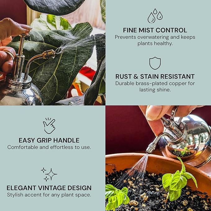 Sustainable Village Watering Can Indoor Plants - Nickel Plant Mister - Stylish and Rust Resistant Watering Cans for Healthy Hydration - Prevents Overwatering