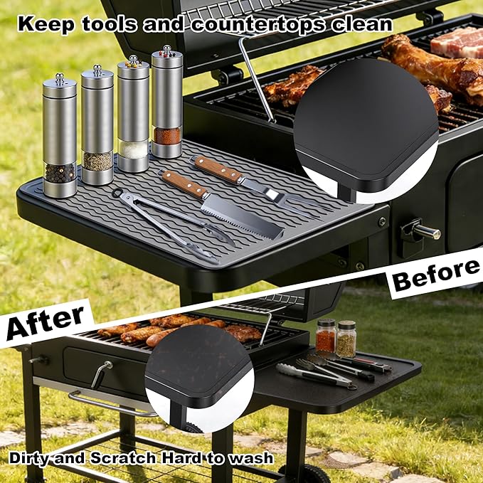 Geban Grill Accessories, 16x12 Inch Silicone Heat Resistant Mat, BBQ Tool Rest Pad for Blackstone Griddle Side Shelf, Weber, Traeger, Outdoor Kitchen Countertop Protector (Grey)