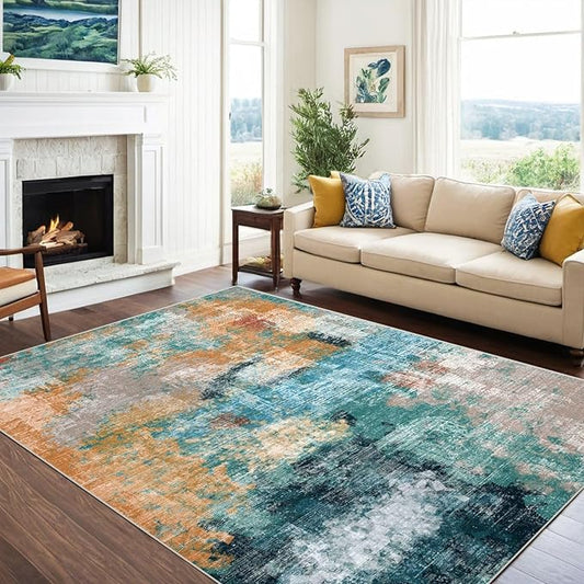vivorug Washable Rug, Ultra Soft Area Rug 8x10, Non Slip Abstract Rug Carpet, Stain Resistant Rugs for Living Room Bedroom, Modern Fluffy Rug (Rosy Clouds, 8'x10')