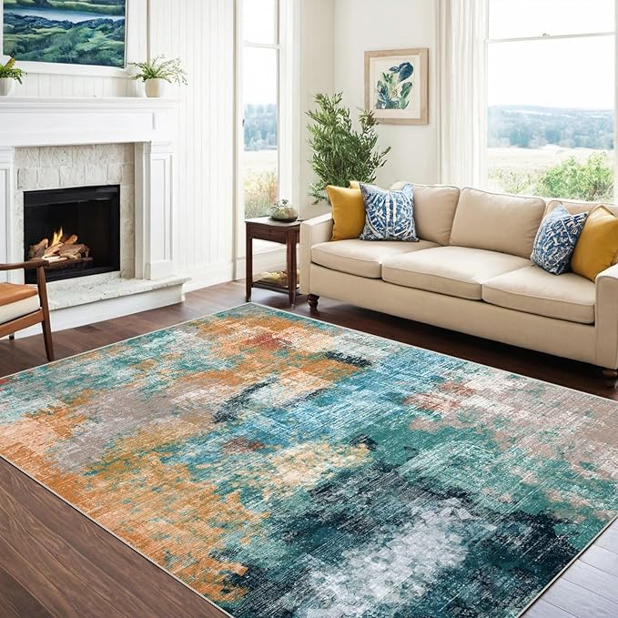 vivorug Washable Rug, Ultra Soft Area Rug 6x9, Non Slip Abstract Rug Carpet, Stain Resistant Rugs for Living Room Bedroom, Modern Fluffy Rug (Rosy Clouds, 6'x9')
