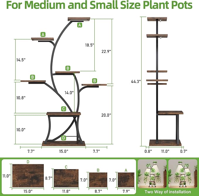 Indoor Plant Stand with Grow Lights, 7 Tiered, 44" Tall | Plant Shelf, Heavy Duty Anti-rust Iron Pipes, Water-resistant & Anti-corrosive Wood, Auto Timer, Long-lasting