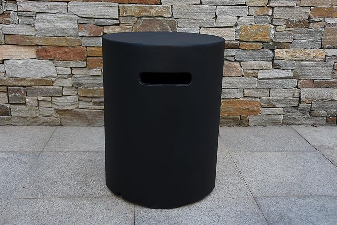 AMS Fireplace | Elementi 20lb Propane Tank Cover (Cylinder Smooth - Black) | GFRC, Black Color, Round Shape, Size - 15.7 x 15.7 x 20 inches | Suited for Propane Tank Fire Pit
