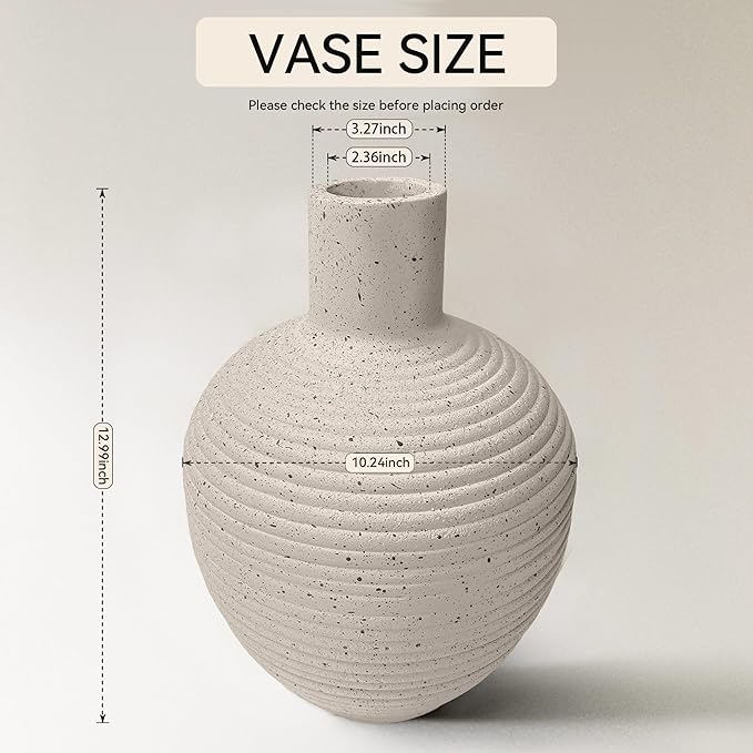Oakrain Large Flower Vase with Groove Texture, 13" Tall Floor Vase, Narrow-Mouth Handcrafted Decorative Centerpiece for Modern Home Decor