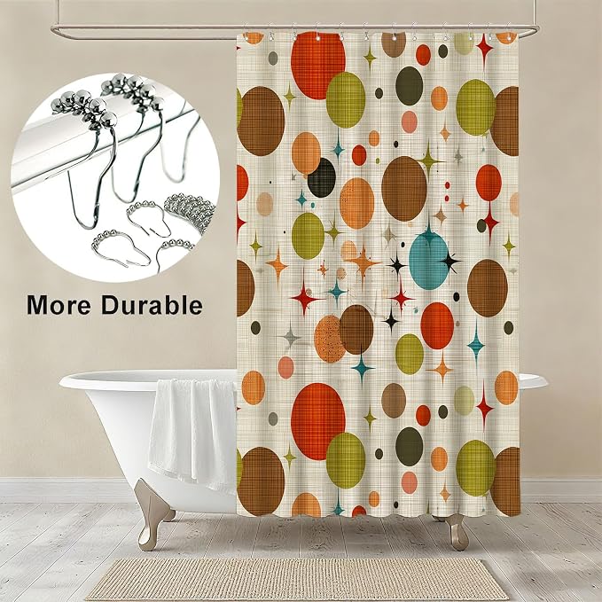 Mid Century Modern Shower Curtain Abstract Geometric Art Shower Curtains for Bathroom Waterproof Fabric Bath Curtain Decor with Hooks