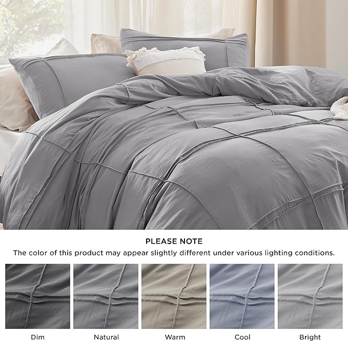 Bedsure Grid Boho Duvet Cover King Size - Shabby Chic Tufted Boho Bedding Set, 3 Pieces Shabby Chic Home Bedding for All Seasons, Includes 1 King Duvet Cover & 2 Pillowcases (Grey, 104" x 90")