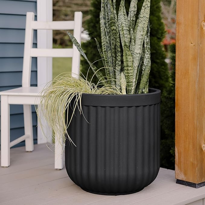 Beuta Large Planters for Outdoor Plants - Set of 3, 15/18/20 Inches Outdoor Planters for Porch - Tall Planter for Outdoor & Indoor Plants | Large Indoor Plant Pot - USA Made - Black