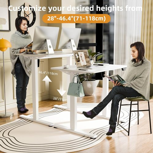 ERGOMAKER Electric Standing Desk - Height Adjustable Sit Stand Desk with Memory Preset | 31.5" x 23.6" White Frame